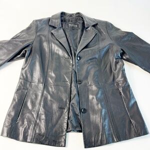 🪩 272. WILSONS LEATHER womens XXL black leather button closure mid length jacket